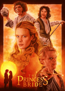 Westley and Buttercup in a romantic embrace, capturing the fairy tale charm and adventure of this cult classic.