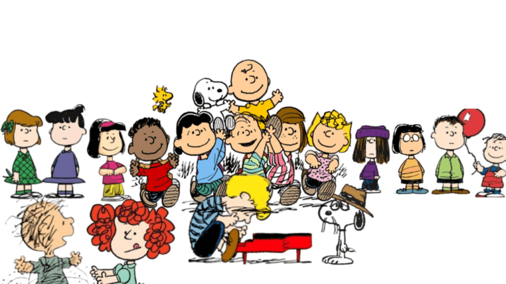 Charlie Brown, Snoopy and Peanuts characters illustrated in classic Charles M. Schulz artwork