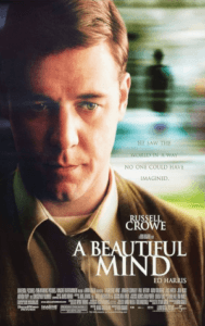 Official poster of A Beautiful Mind, one of the best biopic movies of all time featuring Russell Crowe as John Nash.