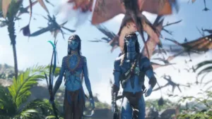 Na’vi characters in Pandora’s jungle illustrating Avatar visual language through environment, color, and cinematic world-building