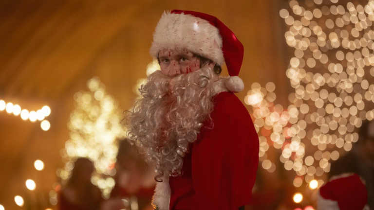 Silent Night, Deadly Night (2025) slasher film still featuring Rohan Campbell as Billy Chapman