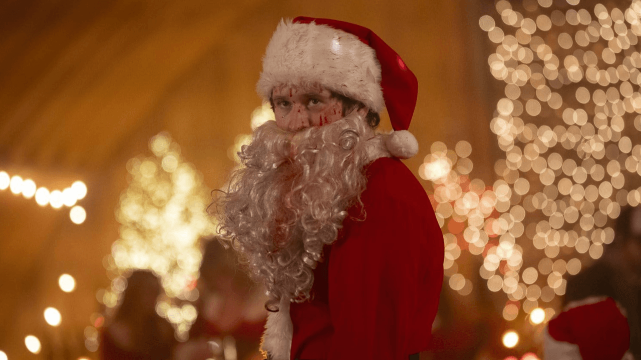 Silent Night, Deadly Night (2025) slasher film still featuring Rohan Campbell as Billy Chapman