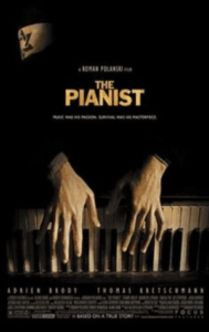 Official poster of The Pianist, one of the best biopic movies of all time with Adrien Brody surviving wartime Warsaw.