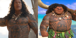 Moana live action trailer Maui Dwayne Johnson vs animated Maui comparison