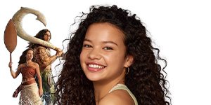 Moana Live-Action Cast Guide: Every Main Character and Who Played Them in the Original Animated Movie 1 Catherine Laga'aia smiles alongside Disney's Moana promotional artwork featuring Moana and Maui.