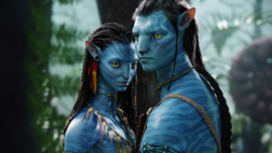 Two Na'vi characters from Avatar, the James Cameron blockbuster that became the first Hollywood film to cross ₹100 crore at the Indian box office.