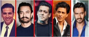 The Unequal Way Men and Women Age in Hindi Cinema 2 Ageing In Hindi Cinema: Akshay Kumar, Aamir Khan, Salman Khan, Shah Rukh Khan and Ajay Devgn, five Hindi film stars who have continued to lead films after more than three decades in the industry.